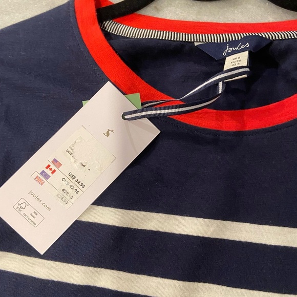 NWT Joules Size 4 Navy Blue Nautical Stripe Red Crew Neck Short Sleeve Tee Shirt - Picture 11 of 12